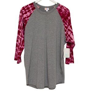 LULAROE Randy Tunic Tee Size 2XL Gray Pink Tie Dye 3/4 Sleeves Casual Top NWT